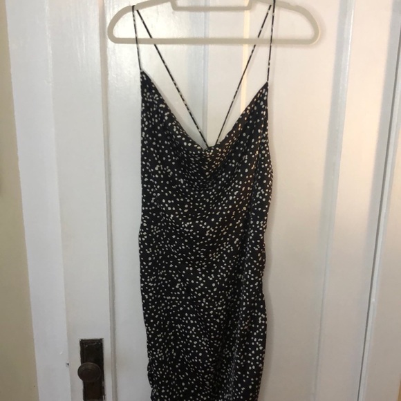 Zenobia Polka Dot White Black Satin Slip Cross Back Cowl Neck Dress Size 2XL - Picture 1 of 12